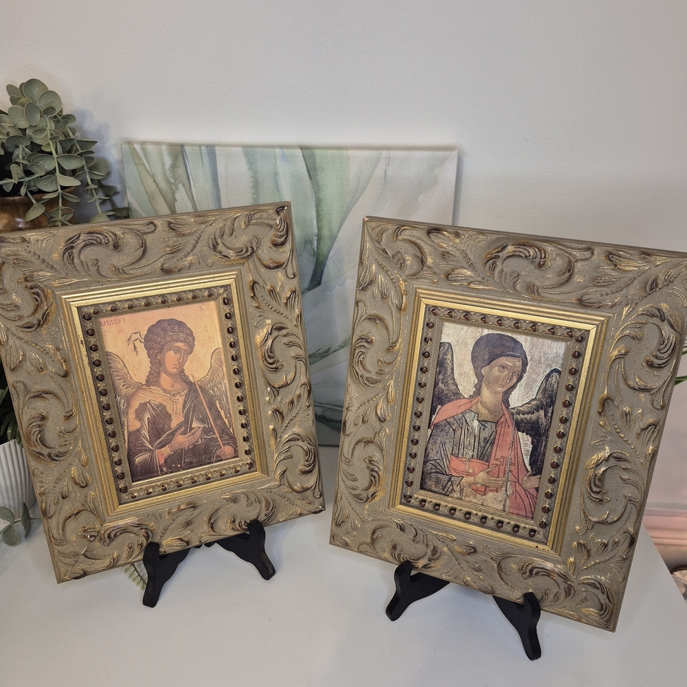 Vintage Golden Framed Religious Icons Byzantine Greek Orthodox Christian